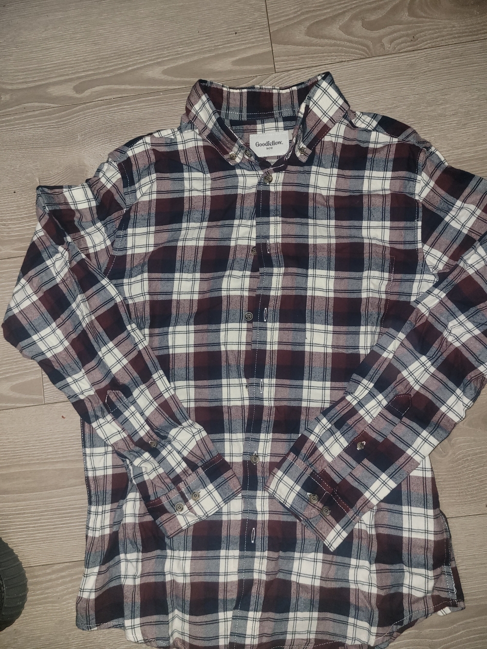 Goodfellow & Co Men's Maroon and White Plaid Button-Down Shirt